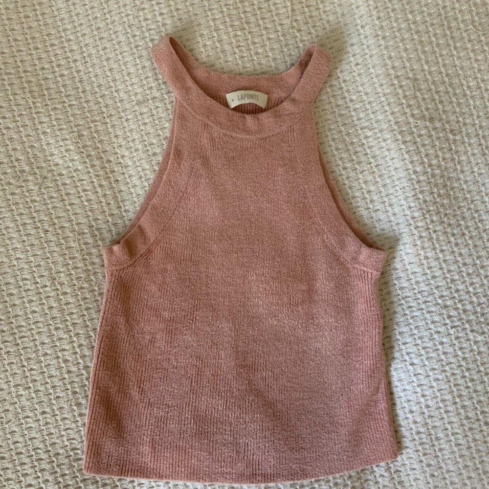 LAPOINTE Pink Fuzzy Ribbed Chenille Crop Tank Top Knit Sweater Cami Halter XS